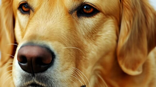 Golden retriever with expressive eyes gazing attentively at the viewer in a close-up shot during a sunny day