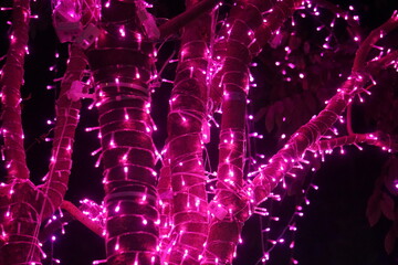 Colorful lights decorated at night during the Christmas and New Year festivals.