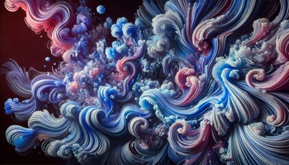 Abstract swirling blue and purple fabric or liquid with flowing and organic shapes,