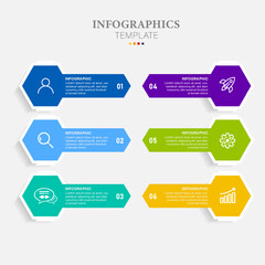 Vector infographic template with icons and 6 options or steps. Infographics concept for business. Can be used for presentations banner, workflow layout, process diagram