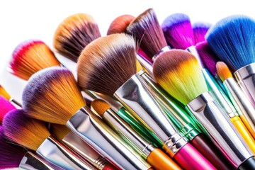 Fototapeta premium Professional Makeup Brushes, Cosmetic Brushes, Beauty Tools, Isolated White Background, High-Resolution Images, PNG, Studio Photography
