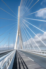 Fototapeta premium Modern Suspension Bridge: Engineering Marvel of Civil Infrastructure for Load Distribution and Environmental Stress Resistance