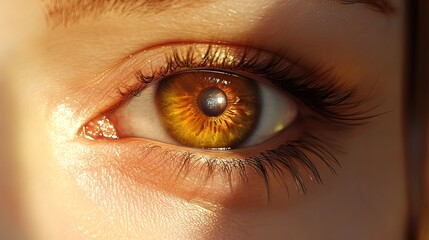 Fototapeta premium Close-up of a hazel eye with sunlight reflection.