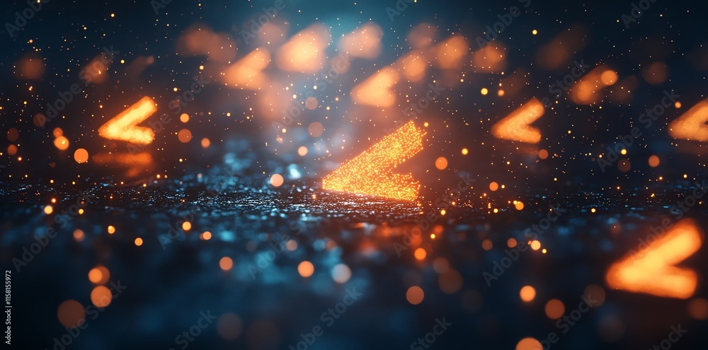 Poster Abstract digital scene with glowing arrows and bokeh effects, suggesting direction or movement.