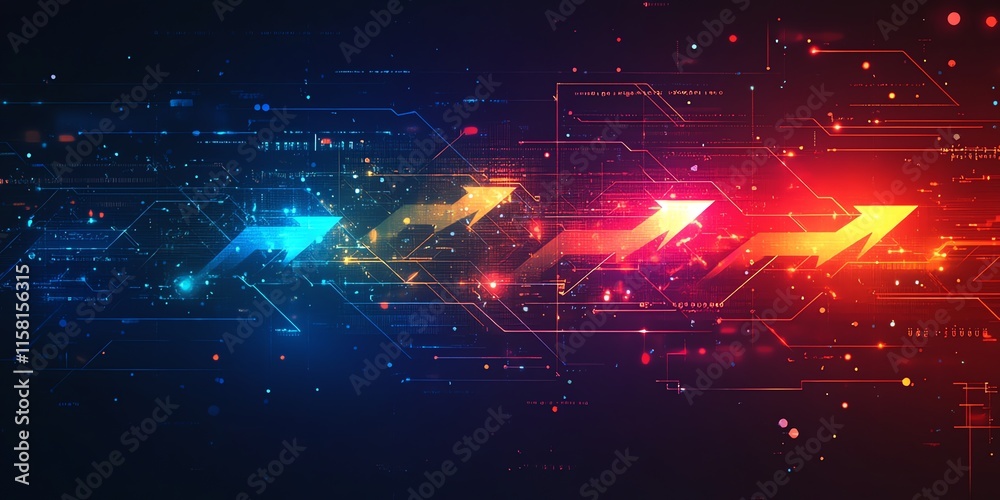 Aufkleber Abstract digital background with arrows and data flow in vibrant colors.
