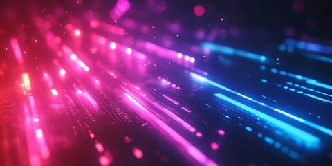Obraz premium Abstract digital scene with vibrant pink and blue light streaks creating a dynamic effect.