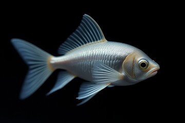 Fototapeta premium Close-up of a Silver Fish Swimming Gracefully in Dark Waters
