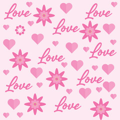 Seamless valentine pattern with love and pink flowers