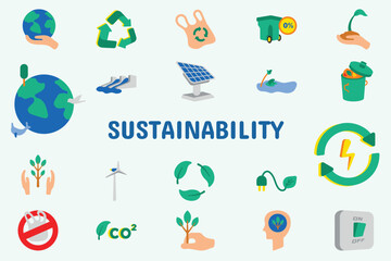 Sustainability Flat Vector Illustration Icon Sticker Set Design Materials