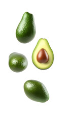 Fresh avocados in flight isolated on transparent background