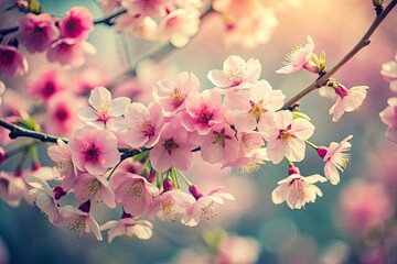 Naklejka premium Vintage Cherry Blossom Photography: Japan's National Flower in Retro Style