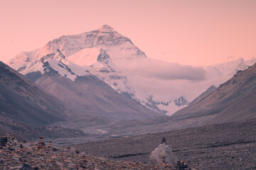 Mount Everest early in the morning taken from the base camp in Tibet