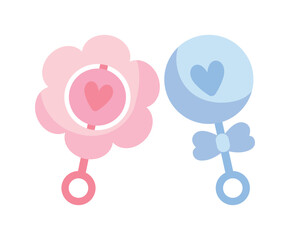 gender reveal pink and blue rattle - obrazy, fototapety, plakaty