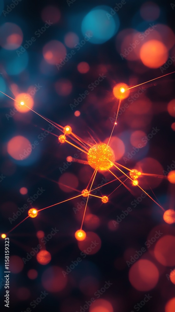Leinwandbilder Abstract representation of interconnected nodes and particles in a vibrant, cosmic setting.