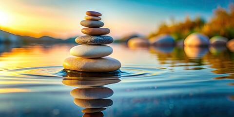 Obraz premium Zen Stones Balancing Pebbles Water Photography - Serene Stacked Rocks Minimalist Nature Image