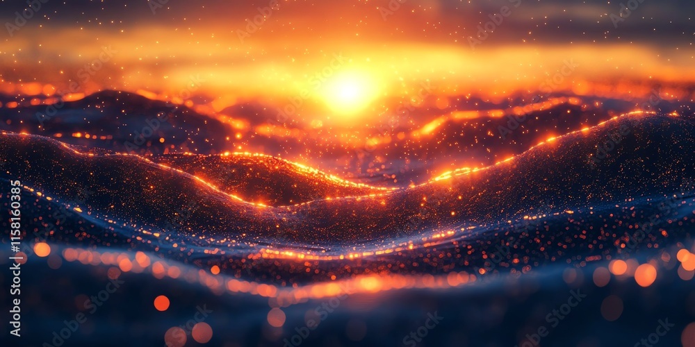 Aufkleber a vibrant sunset over rolling waves, creating a serene and enchanting atmosphere.
