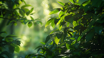 A Tranquil Forest Morning: The Calming Effect of Sunlight Through Dense Foliage