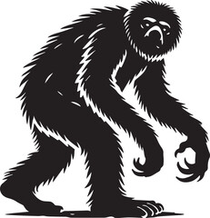 Black and white silhouette of a bigfoot