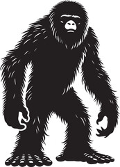 Black and white silhouette of a bigfoot
