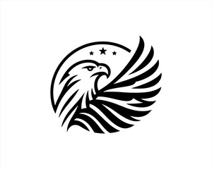 American Eagle logo design vector template. Black and white silhouette eagle vector illustration.