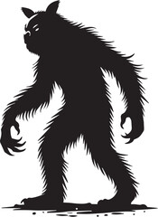 Black and white silhouette of a bigfoot