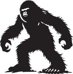 Black and white silhouette of a bigfoot