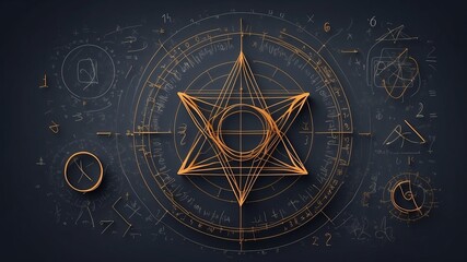 Artistic geometric staric design on a dark background, blending ancient symbols with contemporary digital art for a striking visual.
