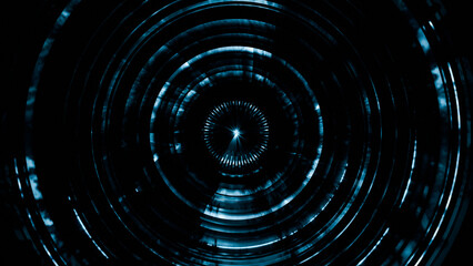 abstract blue spiral radio design. black, blue. modern, high tech, lights. 16:9 4K high resolution