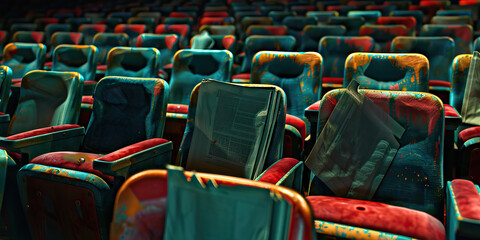 Fototapeta premium Worn Theater Seating with Newspapers