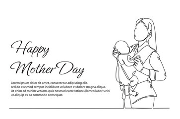 Mother and baby in continuous one line drawing. Mothers day celebration concept in single line art illustration. Editable vector.