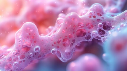 Microscopic view of cellular structures featuring a delicate pink mesh for scientific research