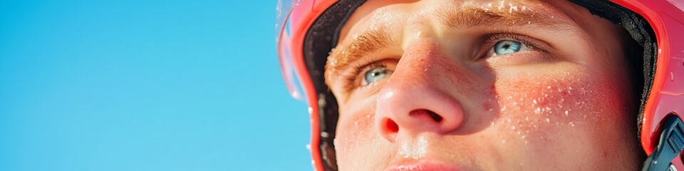 Caucasian Young Hockey Player During Intense Winter Game with Frosty Air and Determined Expression