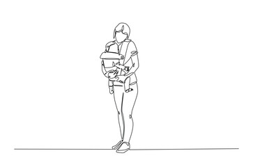 Mother and baby in continuous one line drawing. Mothers day celebration concept in single line art illustration. Editable vector.