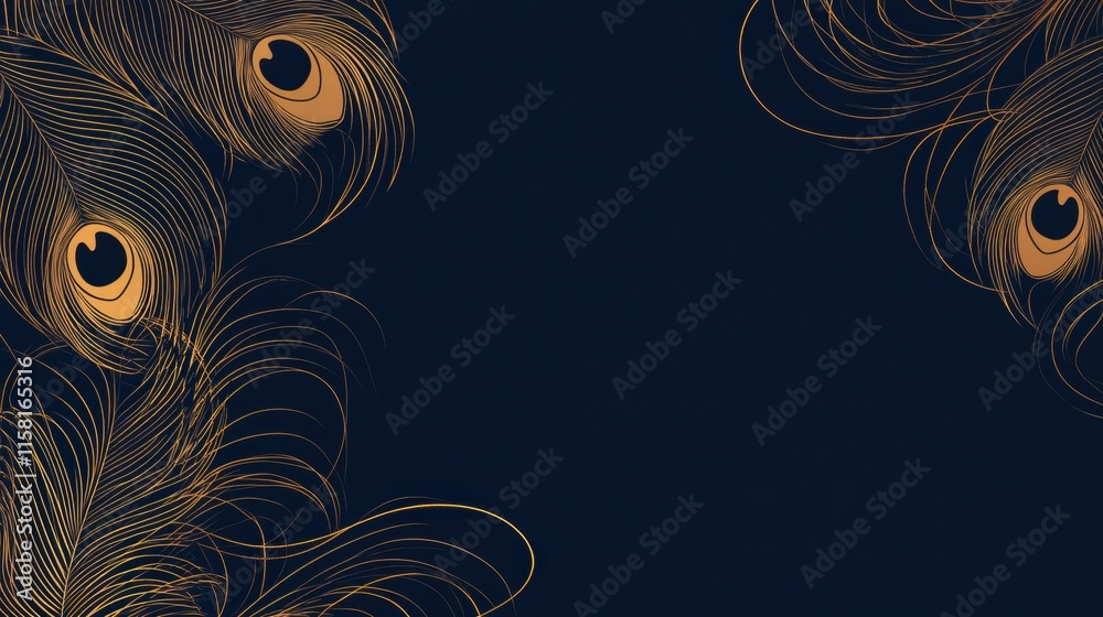 Leinwandbilder Elegant line art design featuring peacock feathers with ample copy space for creative mock up. Generative AI