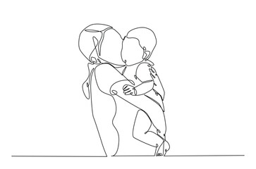 Mother and baby in continuous one line drawing. Mothers day celebration concept in single line art illustration. Editable vector.