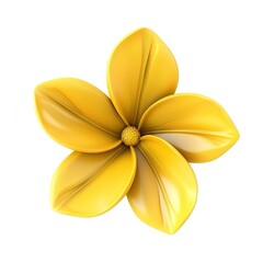 A yellow flower made of clay material, featuring smooth lines and a simple design, presented in 3D rendering, isolated on a pure white background.