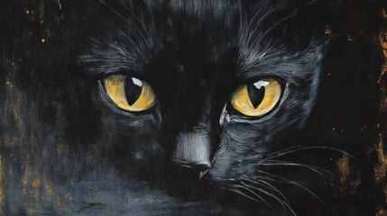 Close up of black cat with yellow eyes