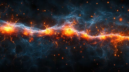 Microscopic visualization of glowing orange neurons with detailed synaptic connections