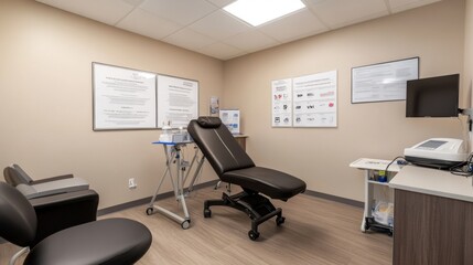 Empty pediatric clinic featuring vaccination posters, conveying a message of preparedness and public health awareness in a serene and hygienic environment.