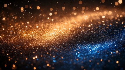 Naklejka premium Abstract gold and blue glitter bokeh lights background.