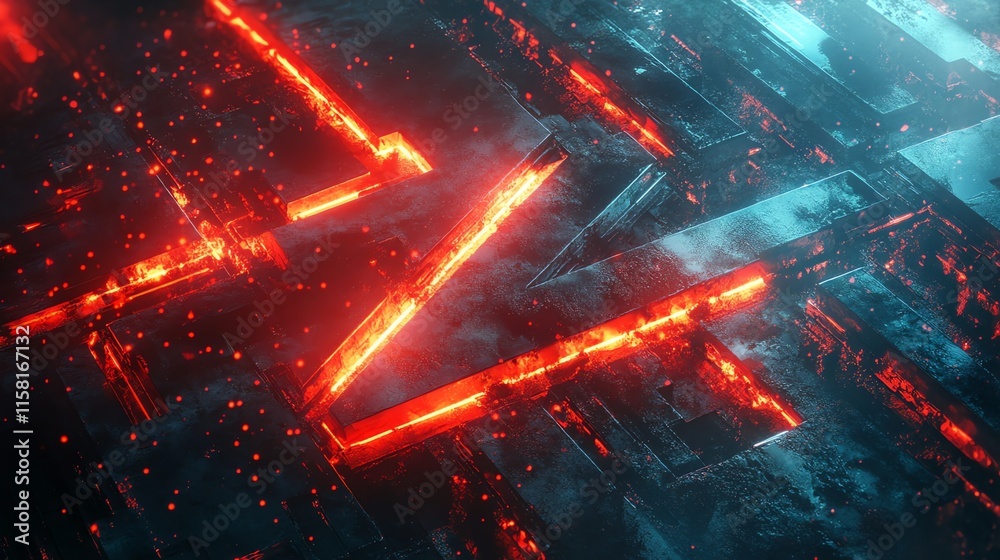 Poster abstract digital landscape with glowing red lines and a futuristic aesthetic.