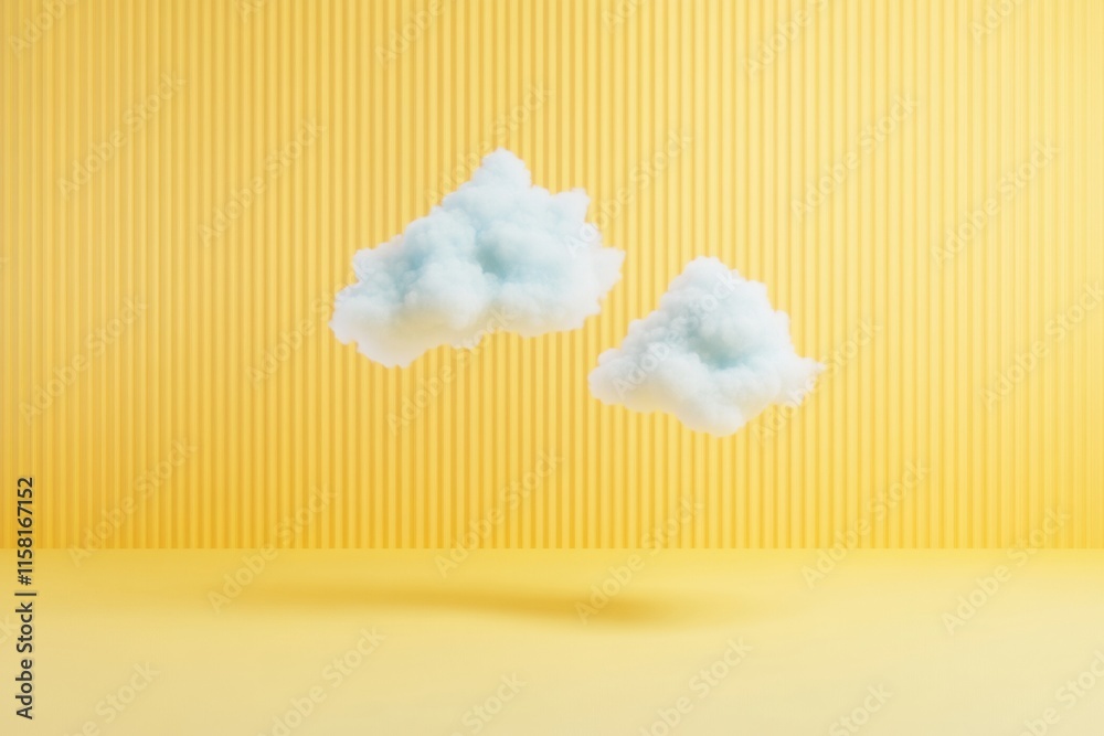 Aufkleber Surreal Clouds Floating in Minimalistic Yellow Space