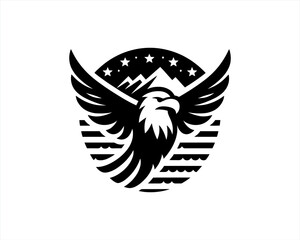 American Eagle logo design vector template. Black and white silhouette eagle vector illustration.