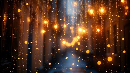 Naklejka premium Abstract gold bokeh lights and dark background.