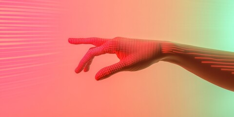 Futuristic Human-Robotic Interaction with Digital Patterns Against Gradient Background