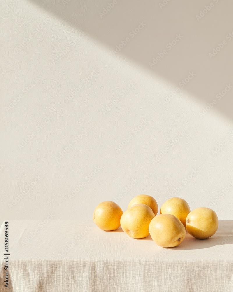 Aufkleber minimalistic still life of white fruits on table in soft light