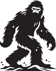 Black and white illustration of a bigfoot