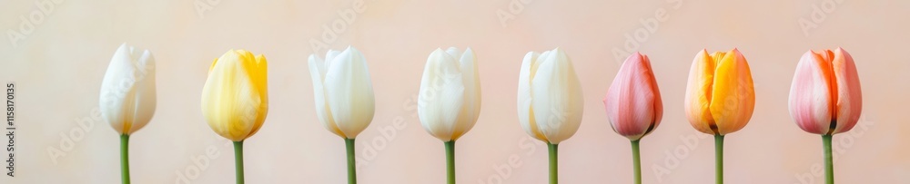 Poster vibrant spring tulips aligned in a serene row