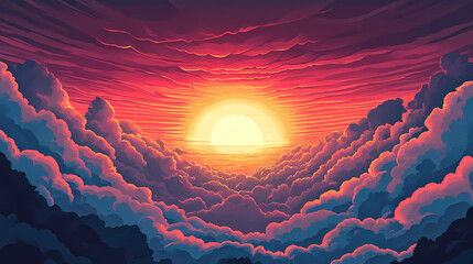 Sunrise through layered clouds. Aetherial. Illustration