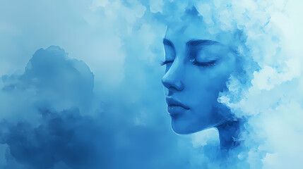 This image features a soft gradient blending various shades of blue, transitioning into lighter tones with calm sensations. Aetherial. Illustration